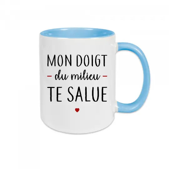 Mug céramique - Mon doigt du milieu te salue idéal pour le bureau - Bleu - Mugs