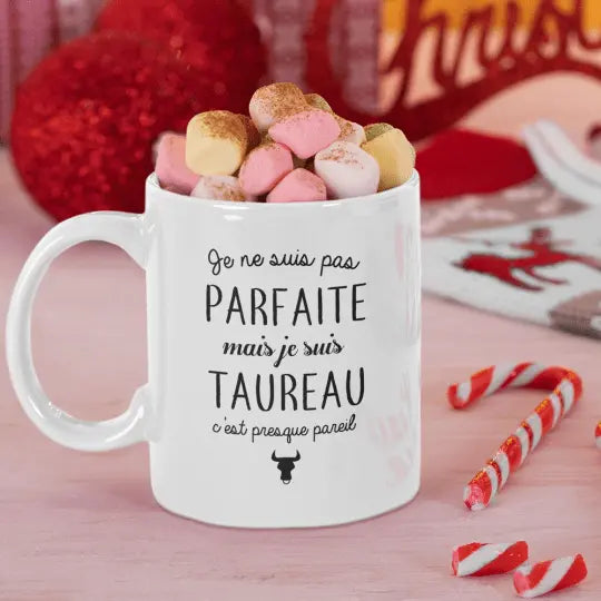 Mug céramique - Pas parfaite mais taureau - Unique / Blanc