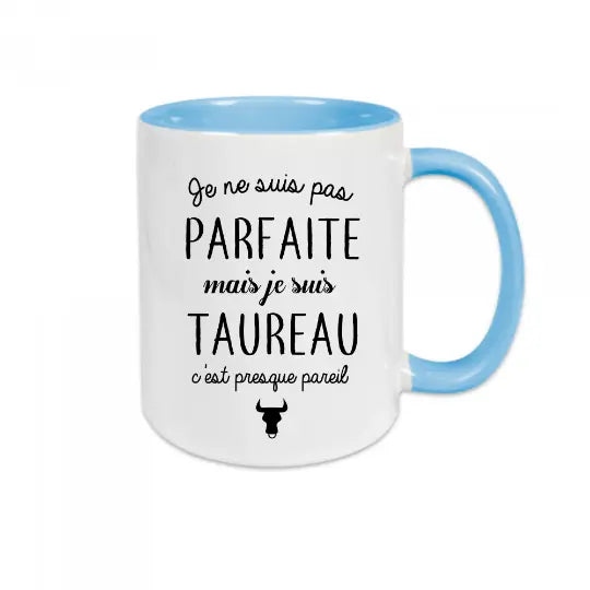 Mug céramique - Pas parfaite mais taureau - Unique / Bleu