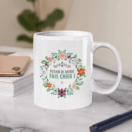 Mug céramique - Putain de merde fais chier! Blanc - Mugs