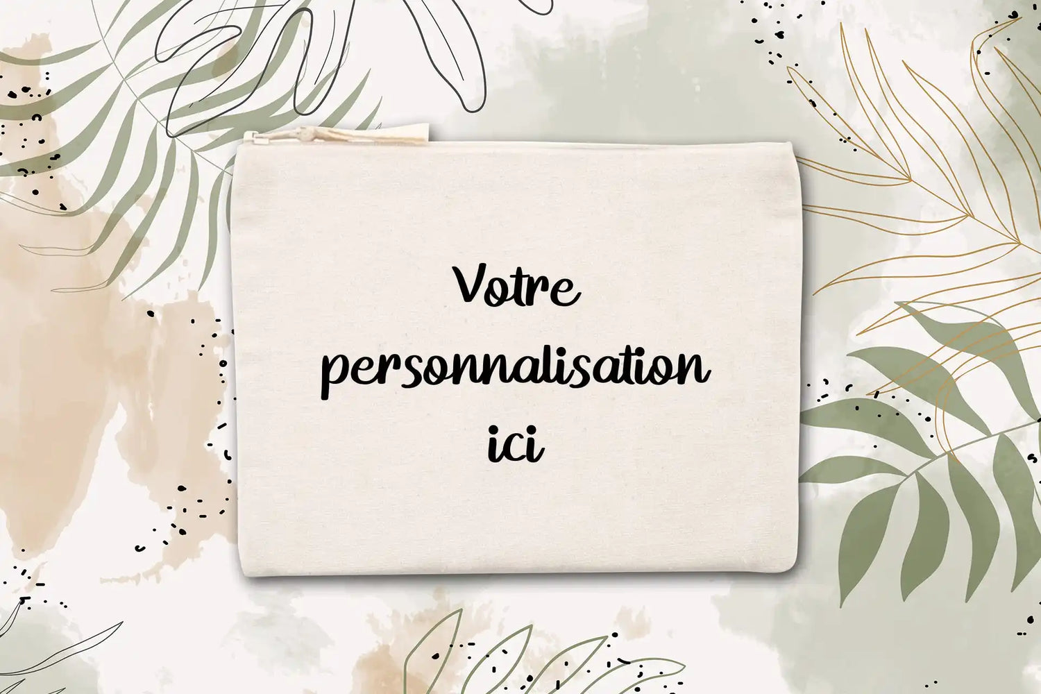Une pochette à fermeture éclair de couleur crème personnalisable.