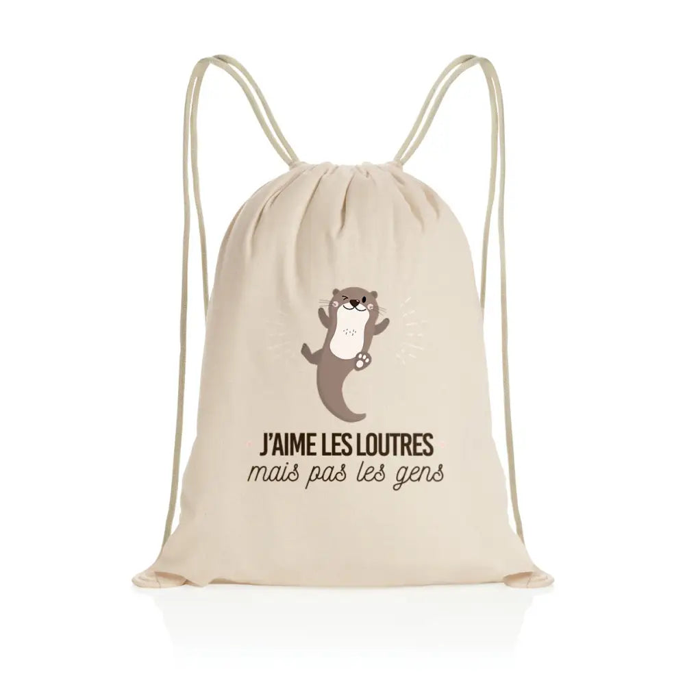 Sac à dos à cordelettes recyclé J'aime les loutres mais pas les gens