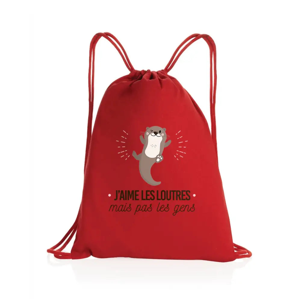 Sac à dos à cordelettes recyclé J'aime les loutres mais pas les gens
