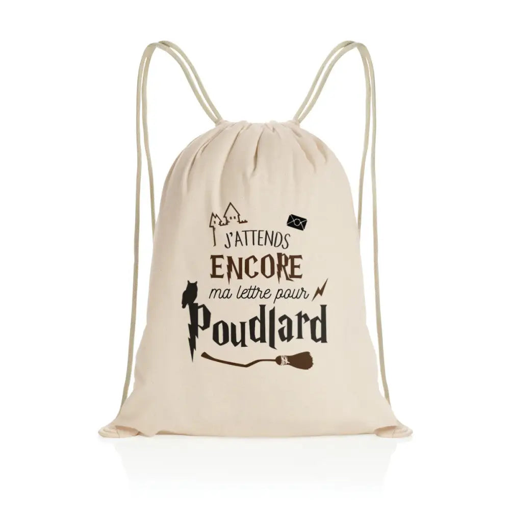 Sac à dos à cordelettes recyclé J'attends encore ma lettre pour Poudlard