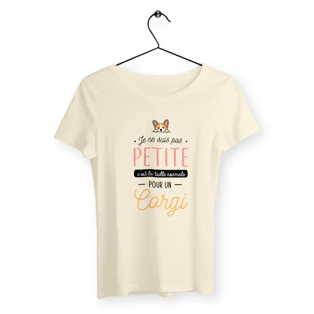 T-shirt femme avec l'inscription "C'est la taille normale pour un corgi" – Un design amusant et original pour celles qui adorent les Corgis et leur taille unique. Parfait pour afficher votre humour et votre amour pour cette race de chien adorable !