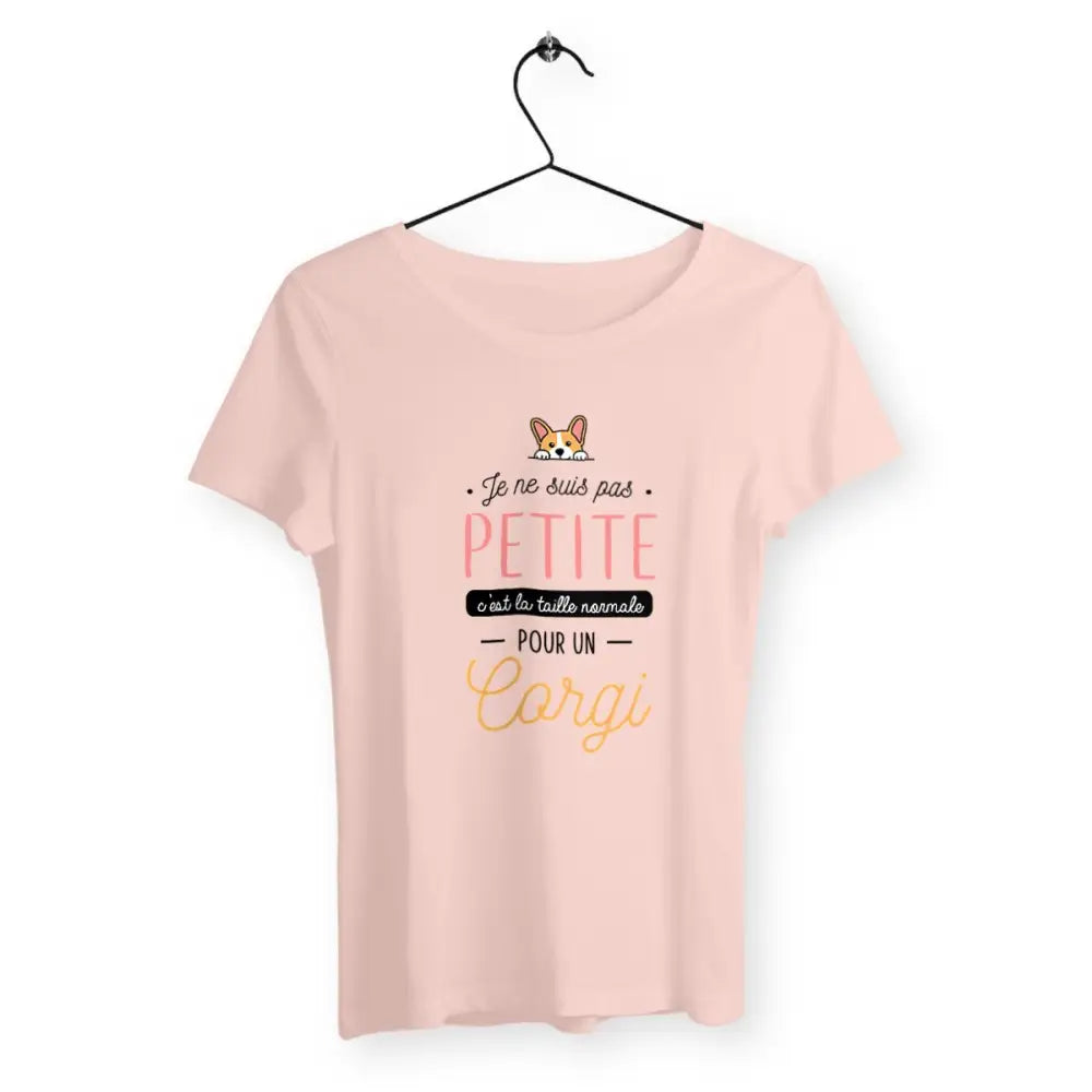 T-shirt femme avec l'inscription "C'est la taille normale pour un corgi" – Un design amusant et original pour celles qui adorent les Corgis et leur taille unique. Parfait pour afficher votre humour et votre amour pour cette race de chien adorable !