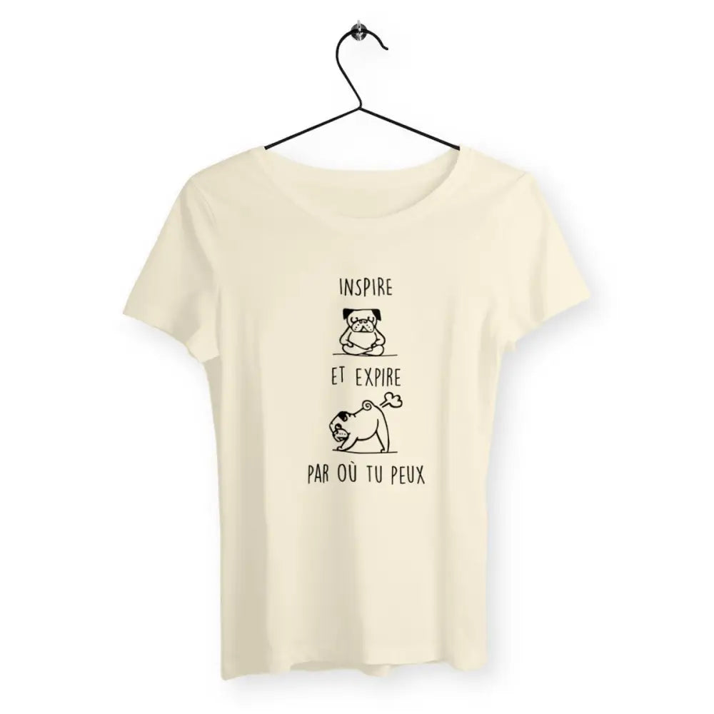 T-shirt femme avec l'inscription "Expire par où tu peux", un modèle audacieux et humoristique pour celles qui n'ont pas peur d'affirmer leur personnalité. Confortable et décalé, idéal pour afficher un message plein de caractère.