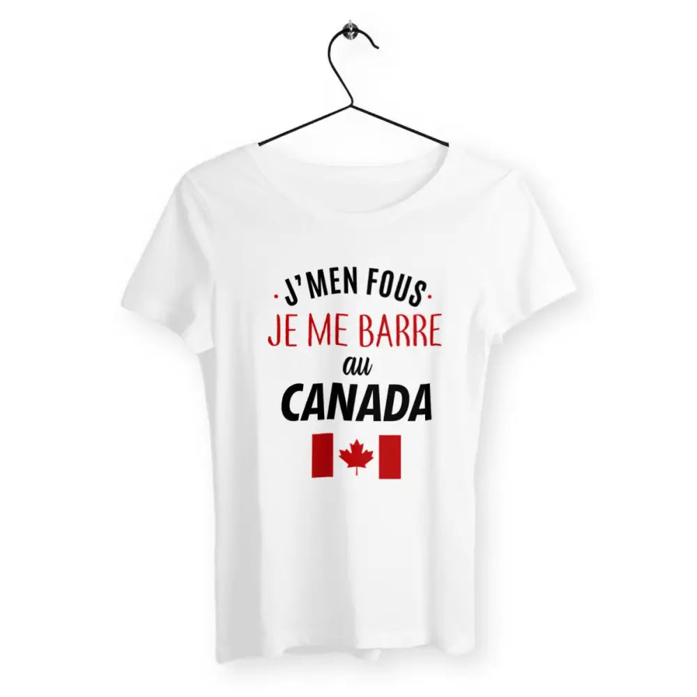 T-shirt femme avec l'inscription "Je me barre au Canada", un modèle audacieux et aventureux pour celles qui rêvent d'évasion et d'aventure. Confortable et stylé, idéal pour afficher votre désir de partir à la découverte du Canada avec une touche d'humour.