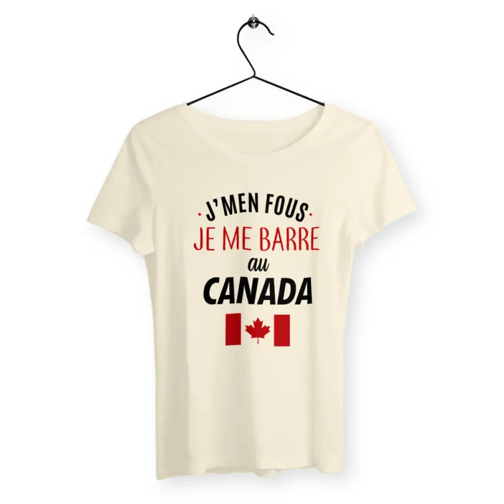 T-shirt femme avec l'inscription "Je me barre au Canada", un modèle audacieux et aventureux pour celles qui rêvent d'évasion et d'aventure. Confortable et stylé, idéal pour afficher votre désir de partir à la découverte du Canada avec une touche d'humour.