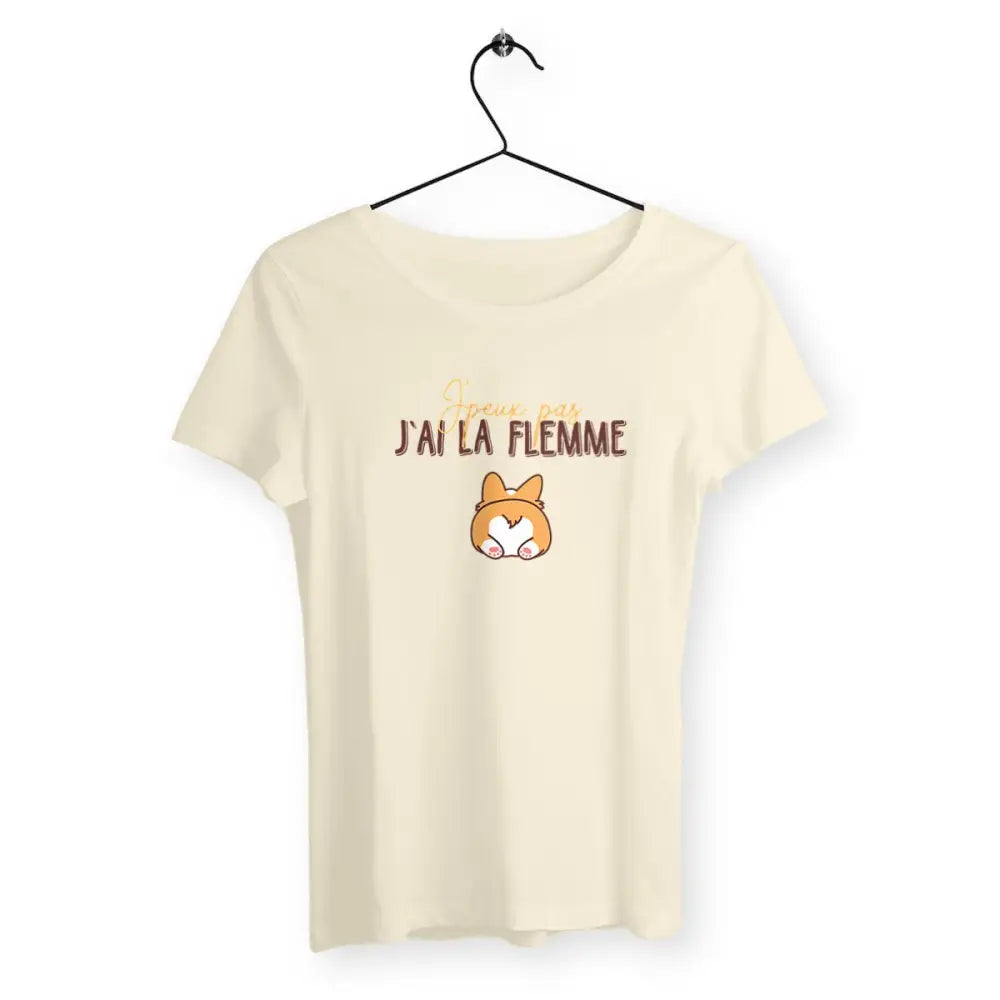 T-shirt femme avec l'inscription 'J'peux pas j'ai la flemme', un design décontracté et humoristique, parfait pour afficher votre côté fainéant et décontracté.