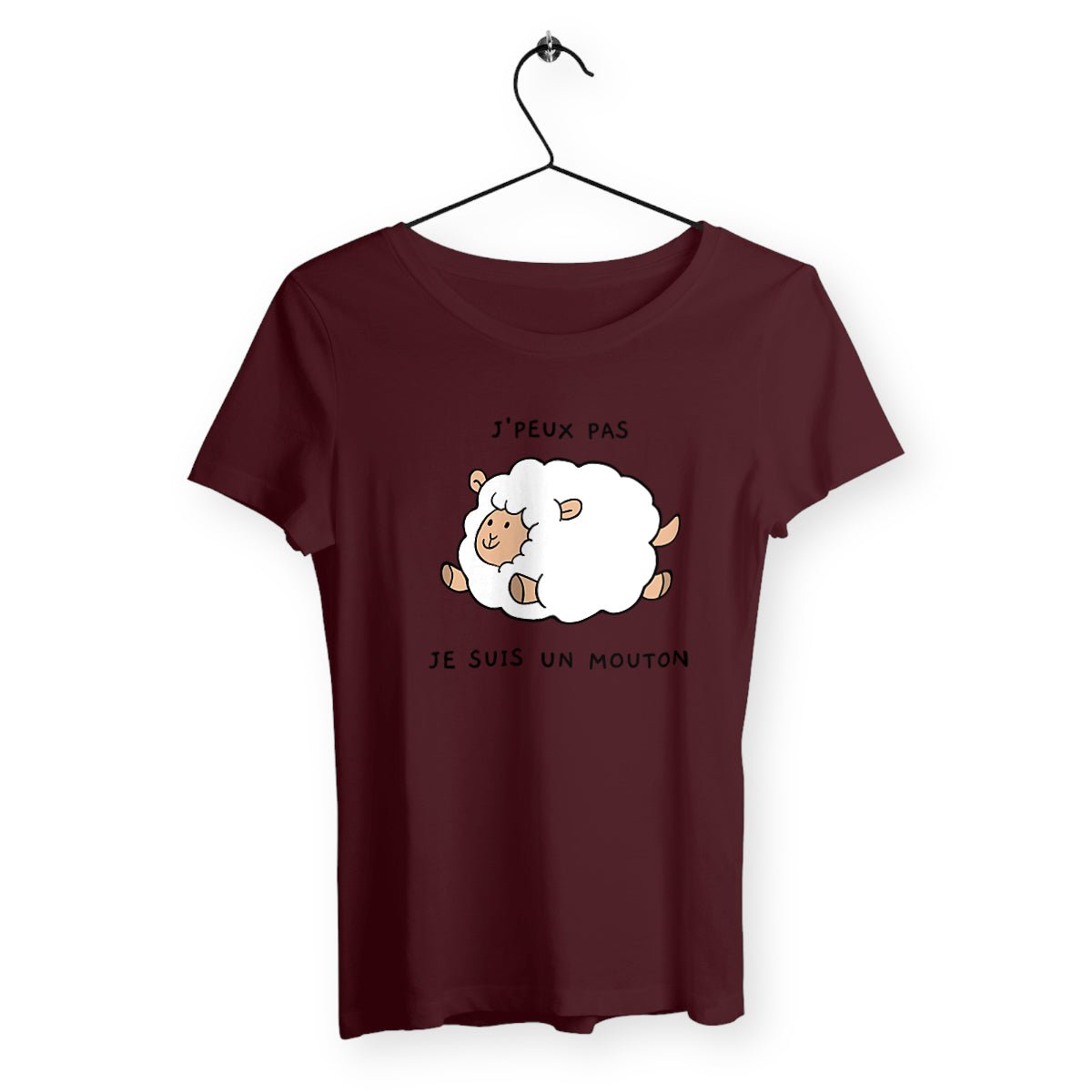 T-shirt femme avec l'inscription "J'peux pas, je suis un mouton", un modèle amusant et original pour celles qui aiment l'humour décalé. Confortable et stylé, parfait pour afficher un côté espiègle et léger.