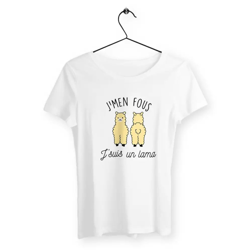 T-shirt femme avec l'inscription "J'suis un lama", un modèle amusant et décalé pour celles qui aiment l'humour léger et original. Confortable et stylé, idéal pour afficher une personnalité unique avec une touche de fun.