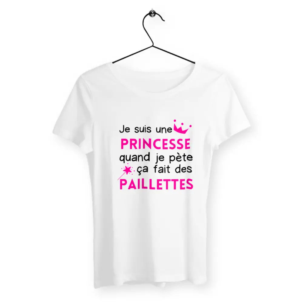 T-shirt femme avec l'inscription 'Quand je pète ça fait des paillettes', un design fun et décalé, parfait pour afficher un côté humoristique et brillant !