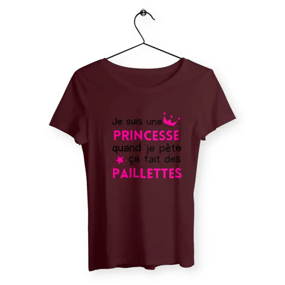 T-shirt femme avec l'inscription 'Quand je pète ça fait des paillettes', un design fun et décalé, parfait pour afficher un côté humoristique et brillant !