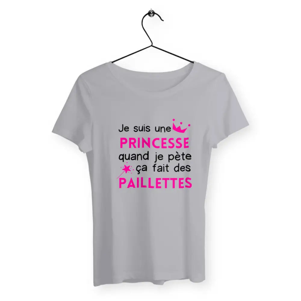 T-shirt femme avec l'inscription 'Quand je pète ça fait des paillettes', un design fun et décalé, parfait pour afficher un côté humoristique et brillant !