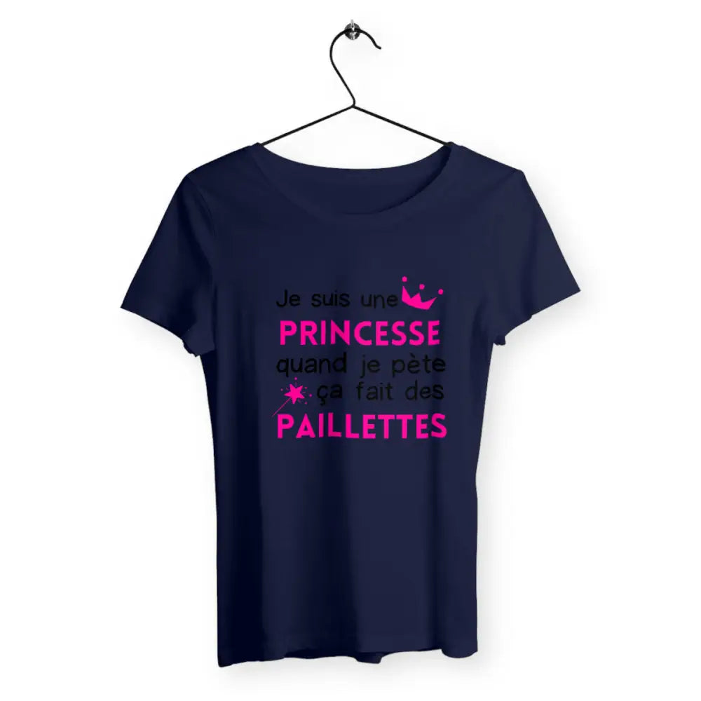 T-shirt femme avec l'inscription 'Quand je pète ça fait des paillettes', un design fun et décalé, parfait pour afficher un côté humoristique et brillant !