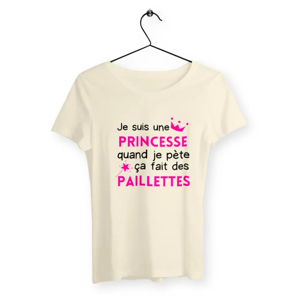 T-shirt femme avec l'inscription 'Quand je pète ça fait des paillettes', un design fun et décalé, parfait pour afficher un côté humoristique et brillant !