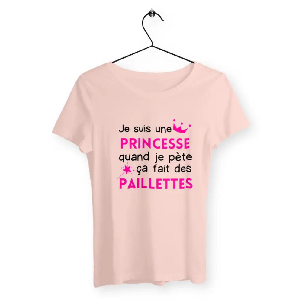 T-shirt femme avec l'inscription 'Quand je pète ça fait des paillettes', un design fun et décalé, parfait pour afficher un côté humoristique et brillant !