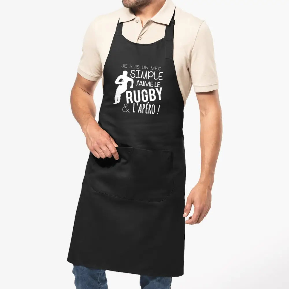Tablier en coton biologique Je suis un mec simple j'aime le rugby et l'apéro