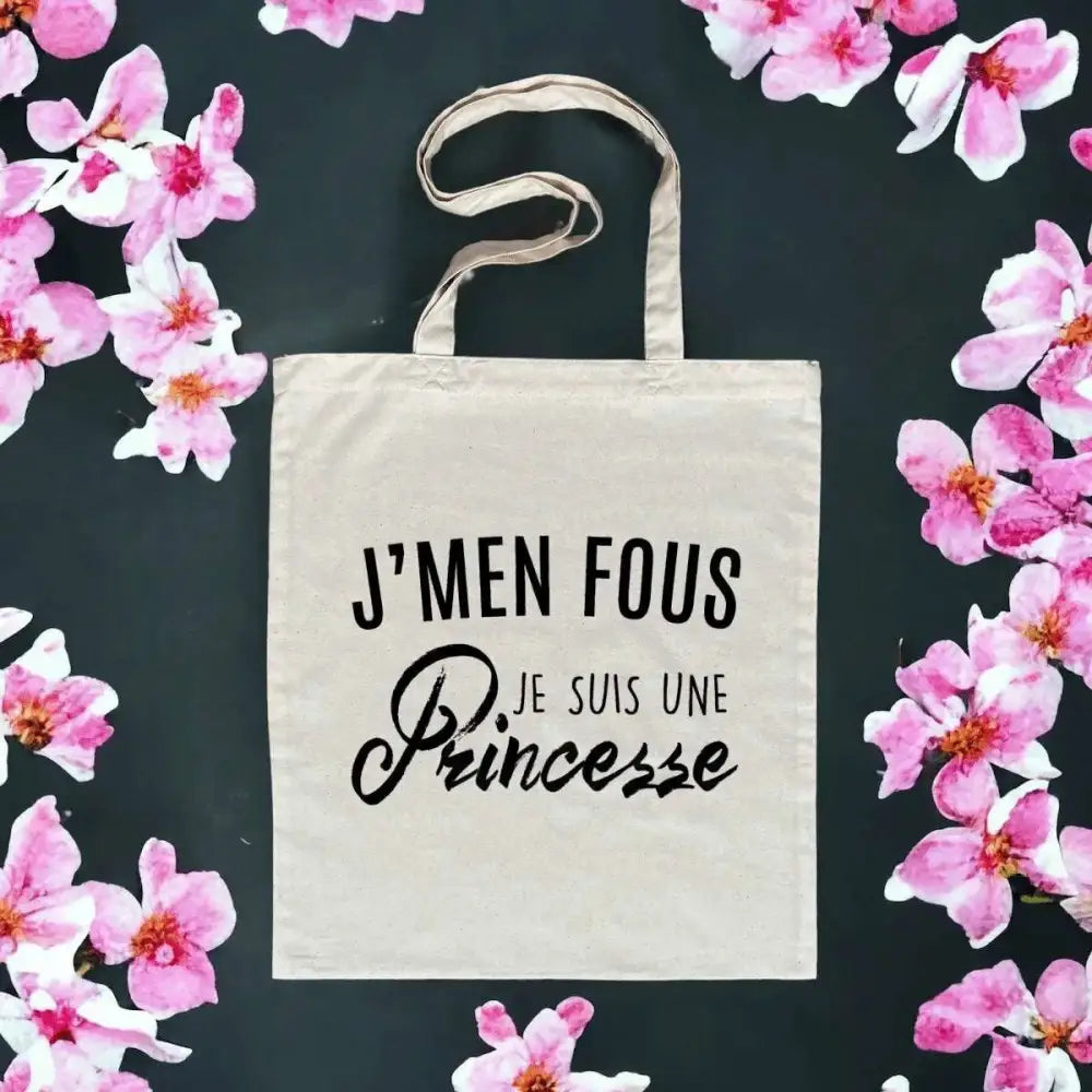 Totebag en Coton Bio J'men fous j'suis une princesse