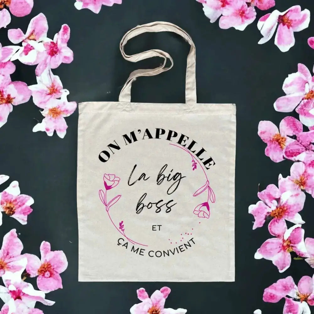 Totebag en coton biologique avec l’inscription "On m'appelle la big boss", sac léger de 160 g, taille unique, style affirmé et éco-responsable.
