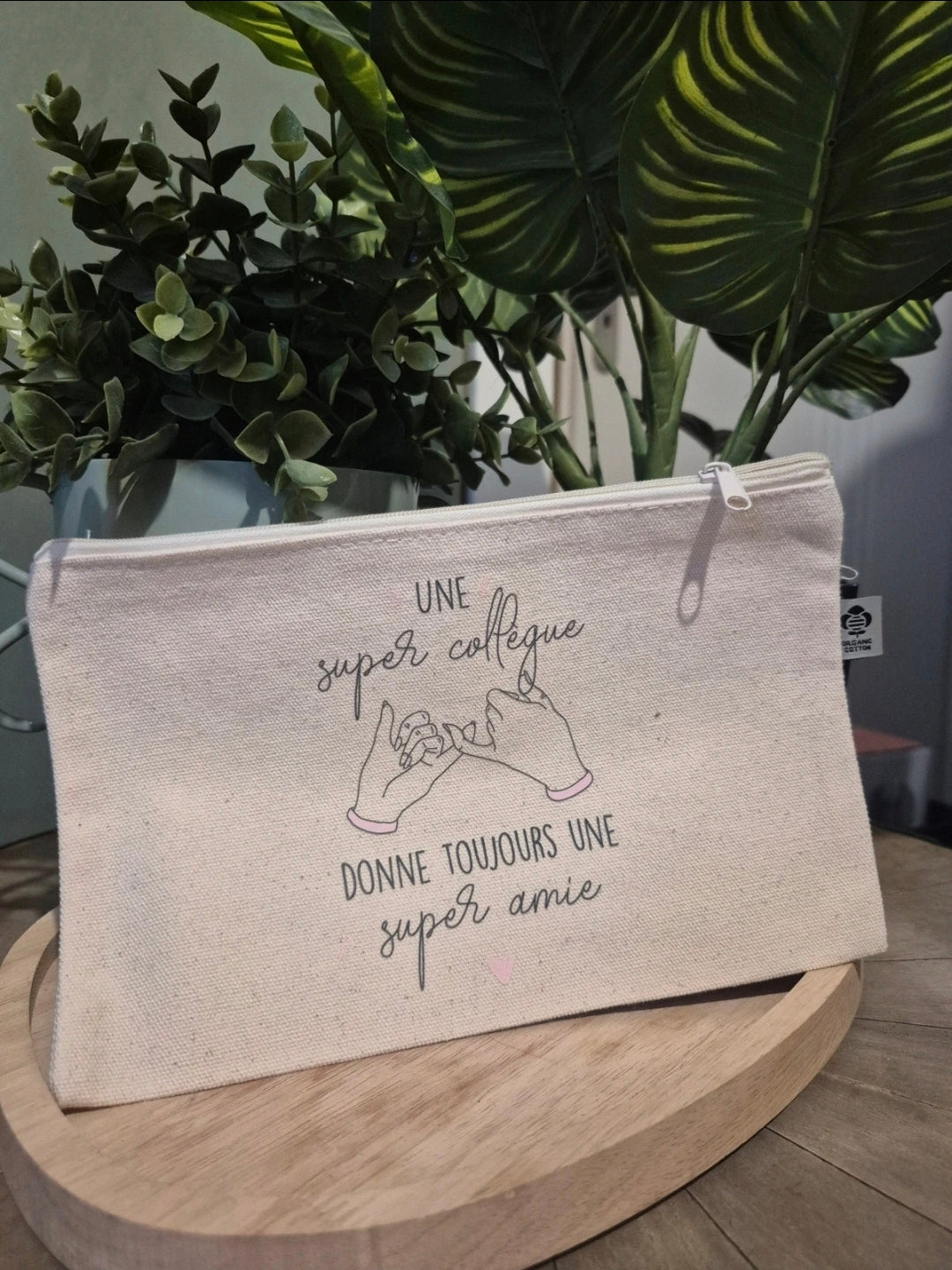 Pochette en coton bio Une super collègue Encre et Créations