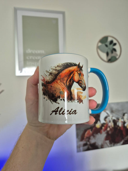 Mug céramique Prénom avec tête de cheval Encre et Créations