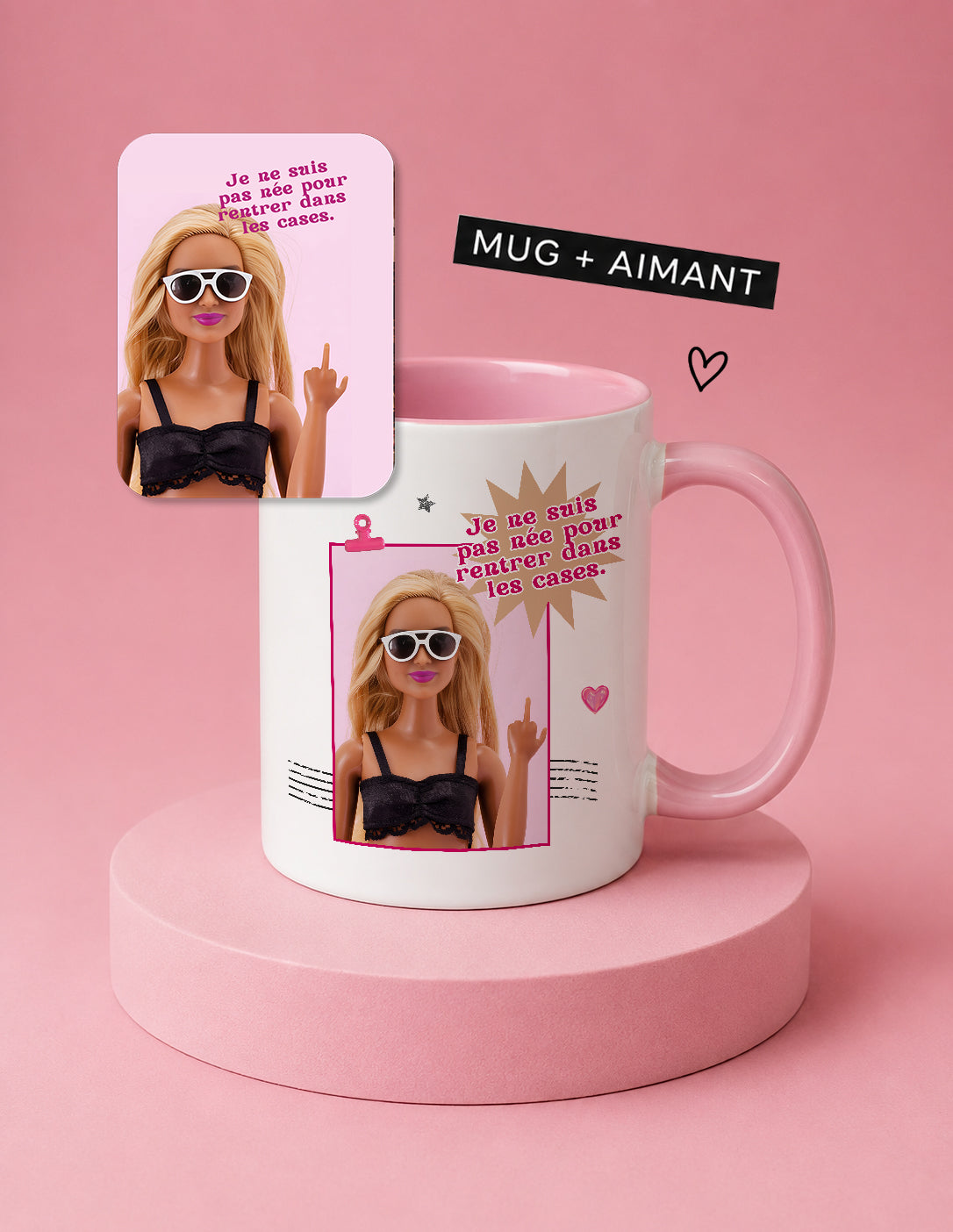 Lot mug + aimant Je ne suis pas née pour rentrer dans les cases Encre et Créations