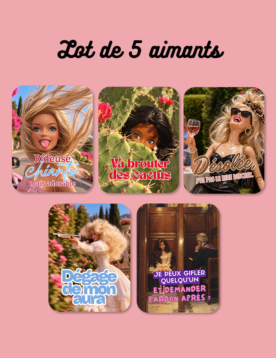 Lot de 5 aimants La fille ingérable Encre et Créations