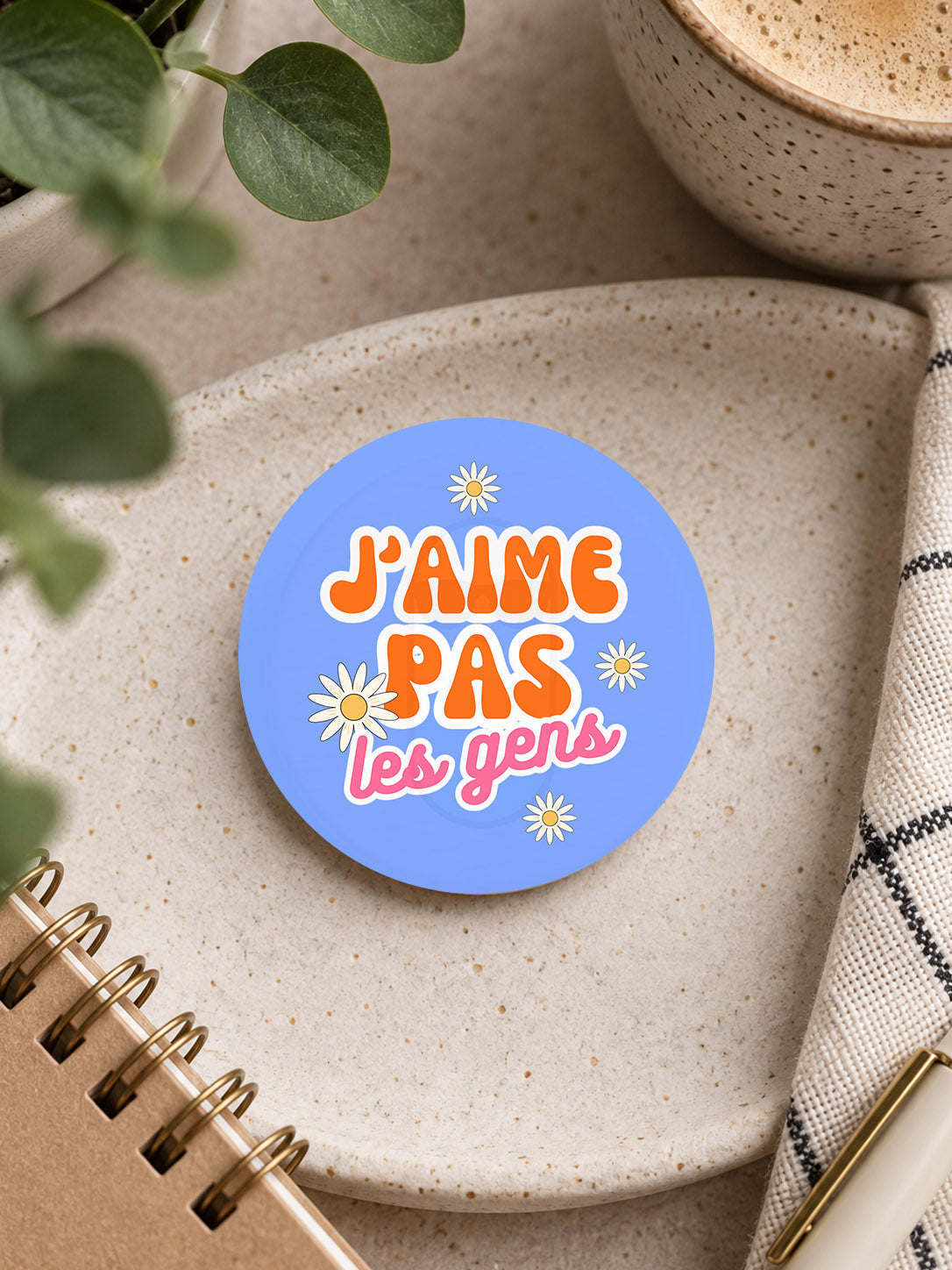 Badge J'aime pas les gens Encre et Créations