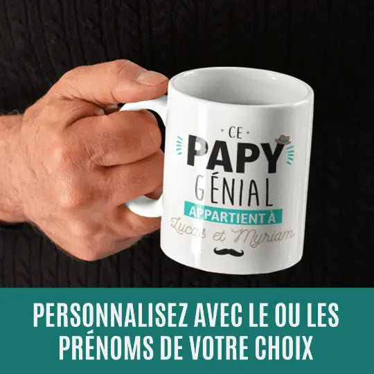 Mug céramique - Ce papy génial appartient à ( à personnaliser avec le ou les prénoms de votre choix )