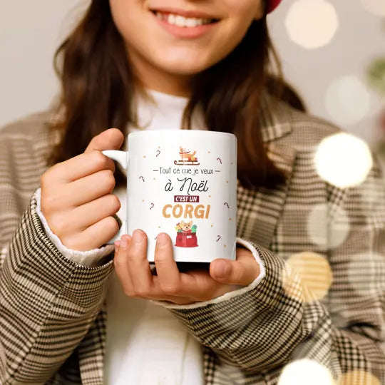 Mug céramique - Je veux un corgi à Noël Encre et Créations