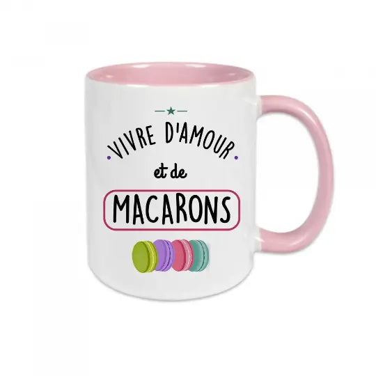 Mug céramique Vivre d'amour et de macarons