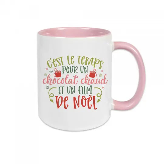 Mug céramique imprimé C'est le temps pour un chocolat chaud et un film de Noël Encre et Créations