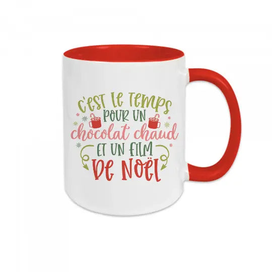 Mug céramique imprimé C'est le temps pour un chocolat chaud et un film de Noël Encre et Créations