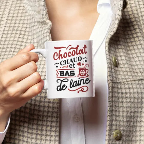 Mug céramique imprimé Chocolat chaud et bas de laine Encre et Créations