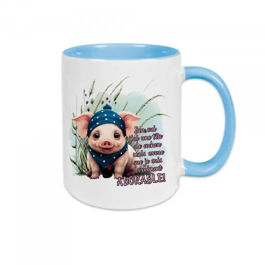 Mug céramique imprimé J'ai une tête de cochon mais avoue que je suis vraiment adorable