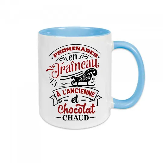 Mug céramique imprimé Promenades en traîneau à l'ancienne et chocolat chaud Encre et Créations