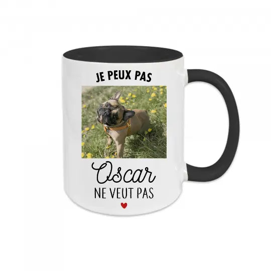 Mug céramique personnalisable, Je peux pas ( nom de l'animal ) ne veut pas, avec votre photo