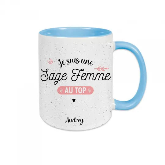 Mug céramique personnalisable, Je suis une sage femme au top, avec prénom de votre choix