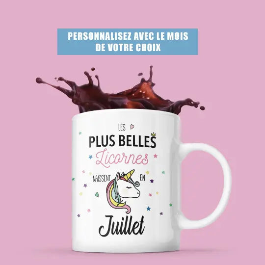 Mug céramique personnalisable, Les plus belles licornes naissent en.., mois à personnaliser