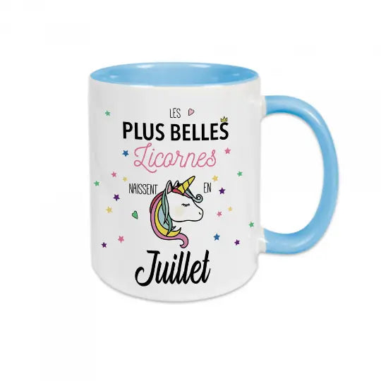 Mug céramique personnalisable, Les plus belles licornes naissent en.., mois à personnaliser