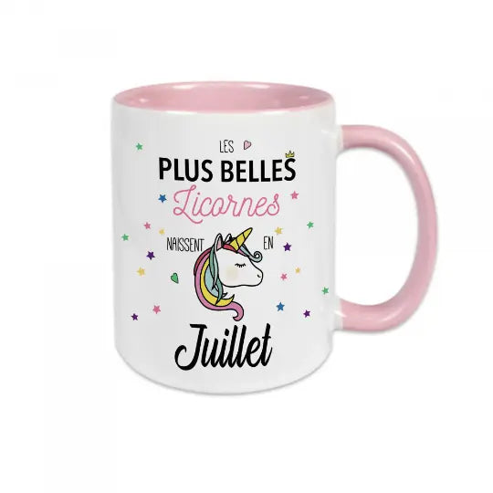 Mug céramique personnalisable, Les plus belles licornes naissent en.., mois à personnaliser