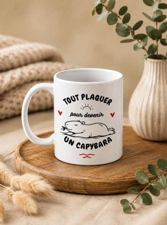 Mug céramique Tout plaquer pour devenir un capybara Encre et Créations
