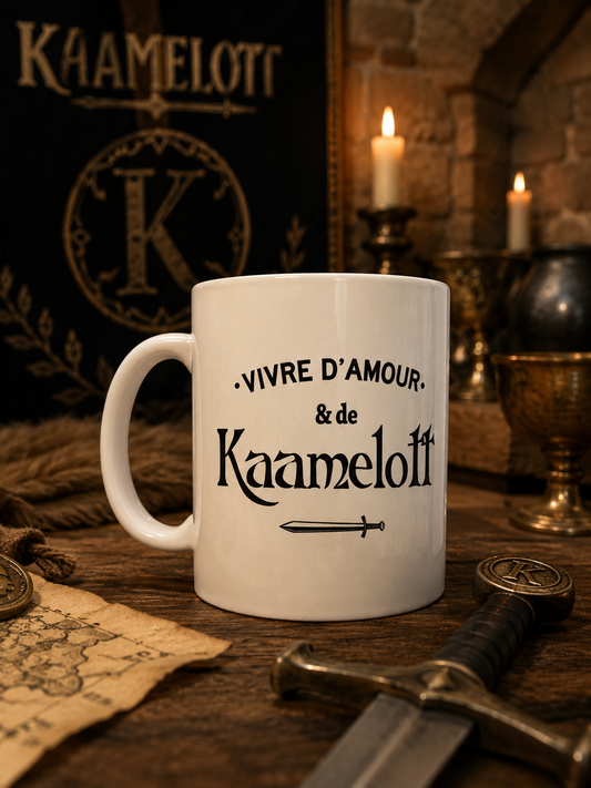 Mug céramique Vivre d'amour et de Kaamelott Encre et Créations