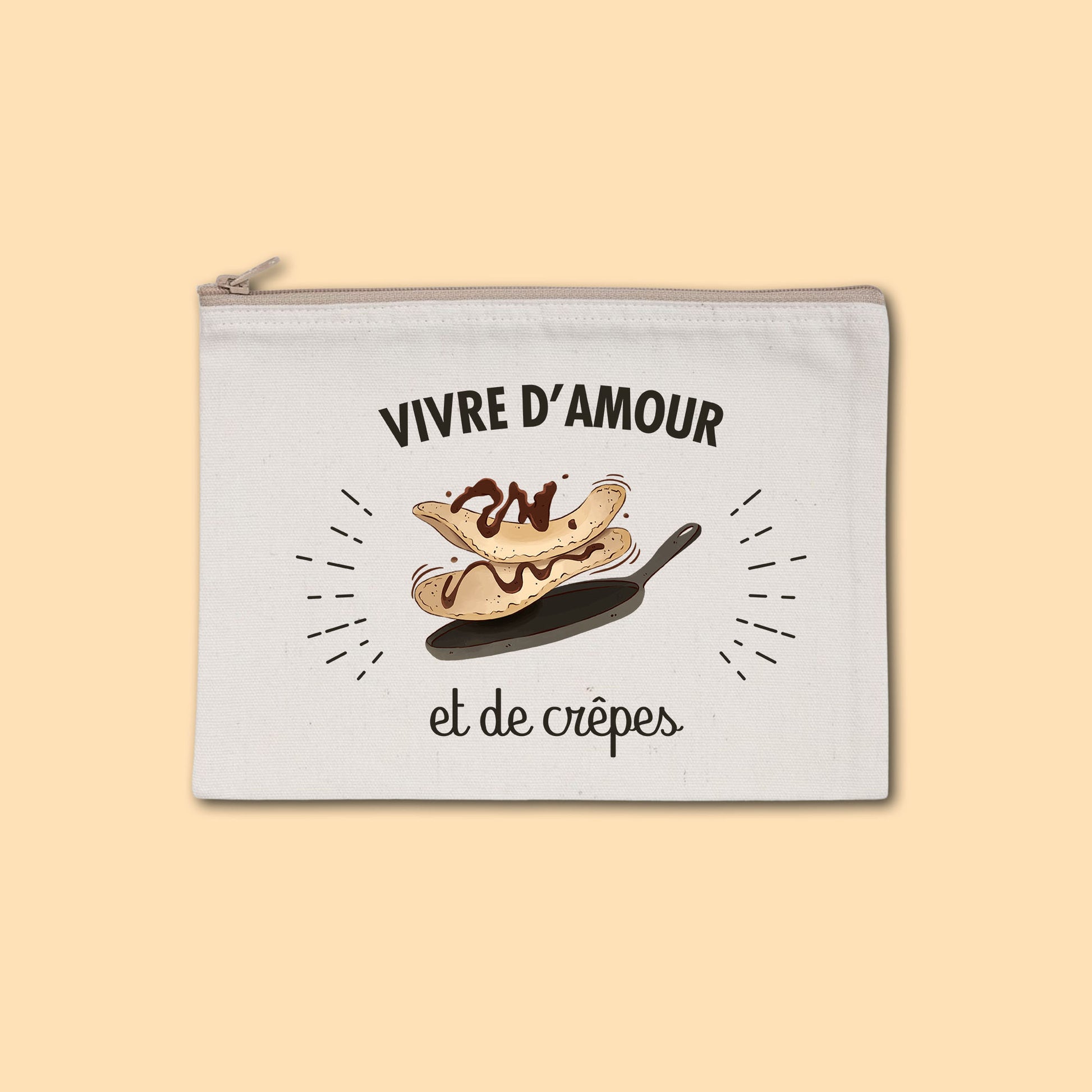 Pochette zippée recyclée Vivre d'amour et de crêpes