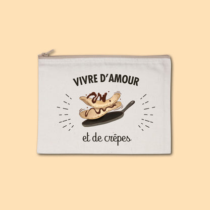 Pochette zippée recyclée Vivre d'amour et de crêpes
