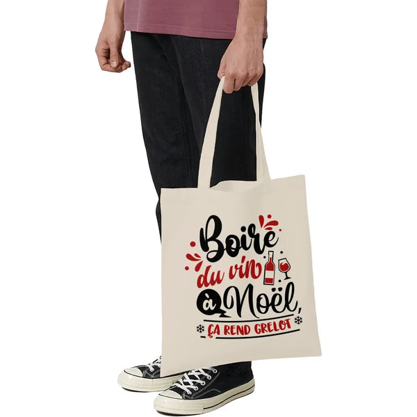 Tote bag léger - Boire du vin à Noël ça rend grelot