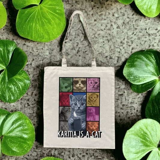 Totebag Karma is a cat