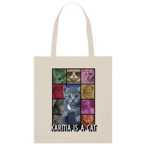 Totebag Karma is a cat